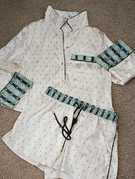 Free People Other - Free People Cream Pajama Set with Teal Trim